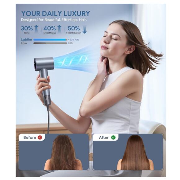 Hi-Speed Ion Blow Dryer Brushless Motor Thermo-Control Quiet Compact 1 Nozzle - Picture 3 of 9